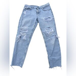 & Denim Boyfriend Jeans Low Waist Distressed Light Wash Cotton Size 8